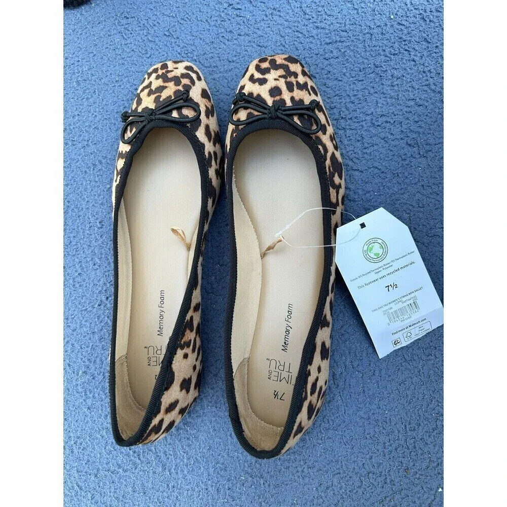 Time & Tru Women's Leopard Print Memory Foam BALLET FLAT Shoes NWT 7.5 mobwife